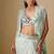 Green embroidered satin cape set