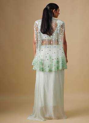 Green embroidered satin cape set 3
