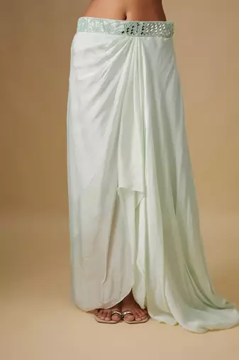 Green embroidered satin cape set