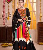 BLACK THREAD EMBROIDERED & MIRROR WORK VISCOSE COTTON TRADITIONAL NAVRATRI FESTIVAL WEDDING GARBA STITCHED LEHENGA CHOLI