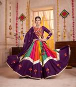 PURPLE THREAD EMBROIDERED & MIRROR WORK VISCOSE COTTON TRADITIONAL NAVRATRI WEDDING GARBA STITCHED LEHENGA CHOLI