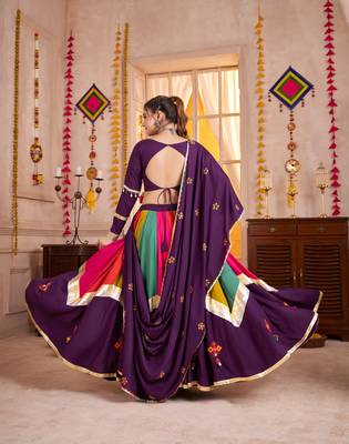PURPLE THREAD EMBROIDERED & MIRROR WORK VISCOSE COTTON TRADITIONAL NAVRATRI WEDDING GARBA STITCHED LEHENGA CHOLI 3