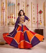 PURPLE MULTICOLOR THREAD EMBROIDERED & MIRROR WORK VISCOSE COTTON TRADITIONAL NAVRATRI FESTIVAL STITCHED LEHENGA CHOLI