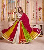 BEIGE MULTICOLOR EMBROIDERED & MIRROR WORK VISCOSE COTTON TRADITIONAL NAVRATRI FESTIVAL GARBA STITCHED LEHENGA CHOLI