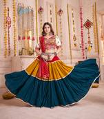 MULTICOLOR EMBROIDERED & MIRROR WORK VISCOSE COTTON TRADITIONAL NAVRATRI FESTIVAL GARBA STITCHED LEHENGA CHOLI