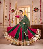 MAROON GREEN EMBROIDERED & MIRROR WORK VISCOSE COTTON TRADITIONAL NAVRATRI FESTIVAL GARBA STITCHED LEHENGA CHOLI