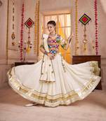 WHITE EMBROIDERED & MIRROR WORK VISCOSE COTTON TRADITIONAL NAVRATRI FESTIVAL GARBA STITCHED LEHENGA CHOLI
