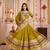 FLUORESCENT GREEN THREAD EMBROIDERED & MIRROR WORK VISCOSE COTTON TRADITIONAL NAVRATRI FESTIVAL STITCHED LEHENGA CHOLI