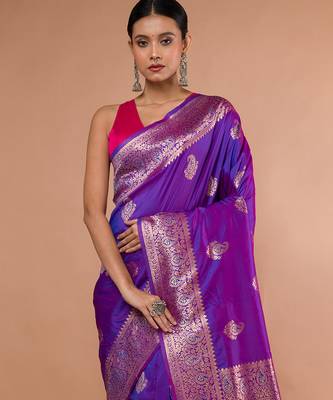 Purple Colour Blended Silk Saree with running blouse piece 1
