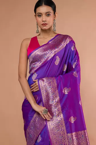 Purple Colour Blended Silk Saree with running blouse piece