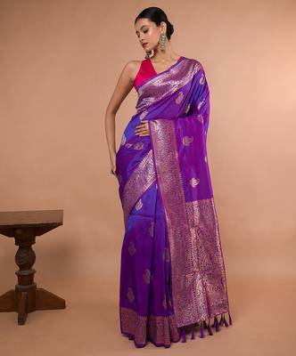 Purple Colour Blended Silk Saree with running blouse piece 2