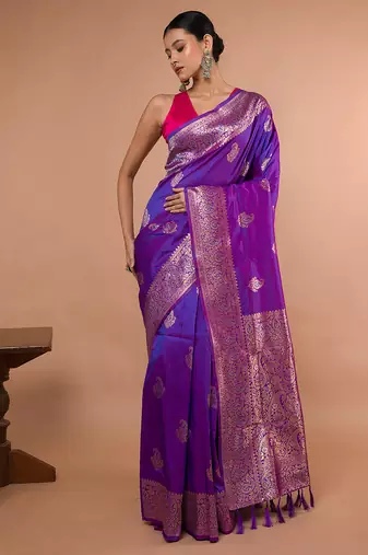 Purple Colour Blended Silk Saree with running blouse piece