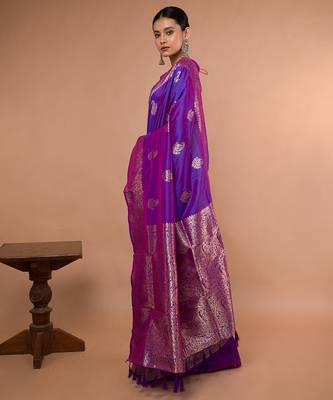 Purple Colour Blended Silk Saree with running blouse piece 3