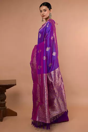 Purple Colour Blended Silk Saree with running blouse piece