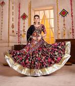 BLACK KUTCHI EMBROIDERED & MIRROR WORK VISCOSE COTTON TRADITIONAL NAVRATRI FESTIVAL WEDDING GARBA STITCHED LEHENGA CHOLI
