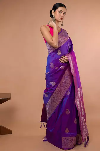 Purple Colour Blended Silk Saree with running blouse piece