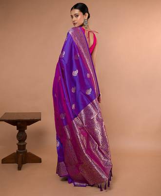 Purple Colour Blended Silk Saree with running blouse piece 5