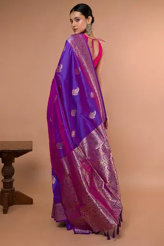Purple Colour Blended Silk Saree with running blouse piece
