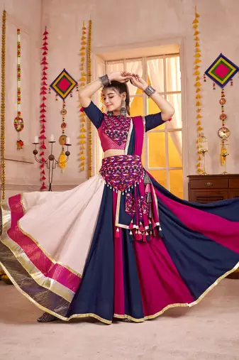 NAVY BLUE RANI KUTCHI EMBROIDERED & MIRROR WORK VISCOSE COTTON TRADITIONAL NAVRATRI FESTIVAL STITCHED LEHENGA CHOLI