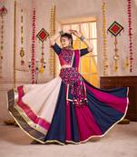 NAVY BLUE RANI KUTCHI EMBROIDERED & MIRROR WORK VISCOSE COTTON TRADITIONAL NAVRATRI FESTIVAL STITCHED LEHENGA CHOLI