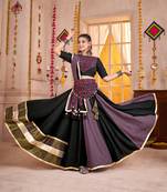 BLACK PURPLE KUTCHI EMBROIDERED & MIRROR WORK VISCOSE COTTON TRADITIONAL NAVRATRI GARBA FESTIVAL STITCHED LEHENGA CHOLI