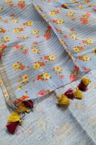 Digital printed  handloom linen saree