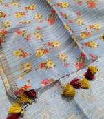 Digital printed  handloom linen saree