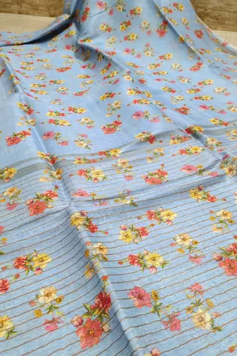 Digital printed  handloom linen saree