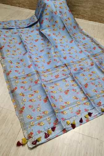 Digital printed  handloom linen saree