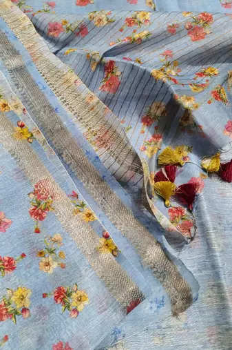 Digital printed  handloom linen saree