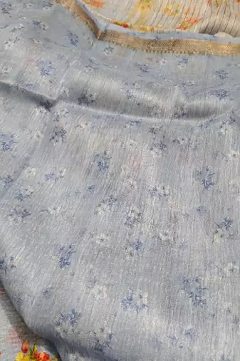 Digital printed  handloom linen saree