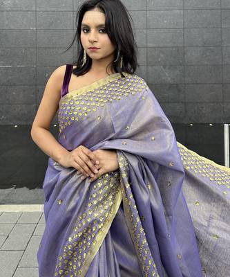 Hand embroidered sequins work - tissue linen saree 1