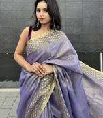 Hand embroidered sequins work - tissue linen saree