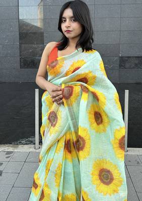 Digital printed  handloom silk linen saree 5