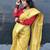 Golden handloom tissue linen saree without Blouse