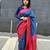 Blue handloom linen saree with contrast border