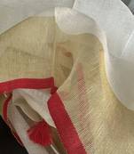 White handloom linen saree with contrast border