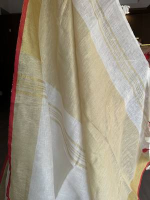 White handloom linen saree with contrast border 2