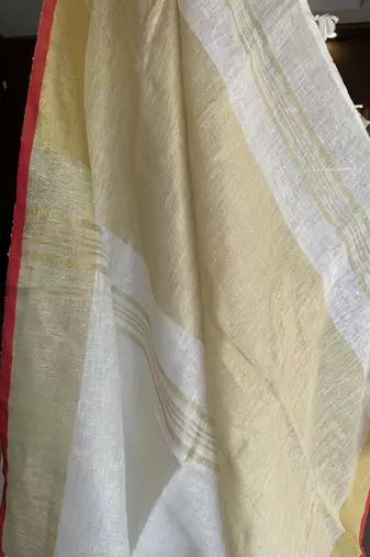 White handloom linen saree with contrast border
