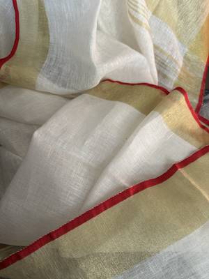 White handloom linen saree with contrast border 3