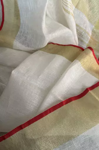 White handloom linen saree with contrast border