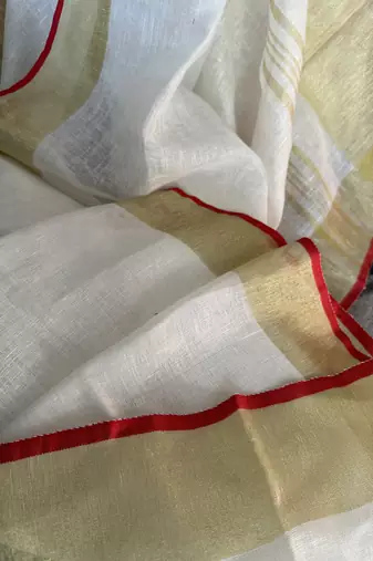 White handloom linen saree with contrast border