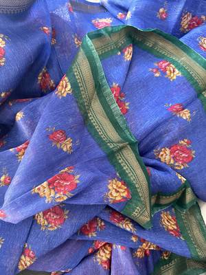 Digital printed  handloom silk linen saree 1