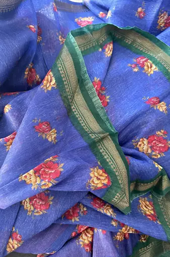 Digital printed  handloom silk linen saree