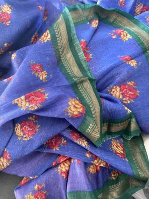 Digital printed  handloom silk linen saree 2