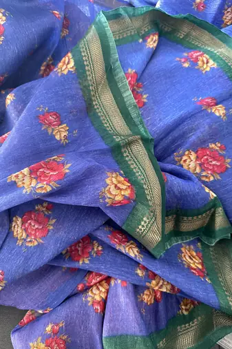 Digital printed  handloom silk linen saree