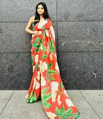 Digital printed  handloom silk linen saree