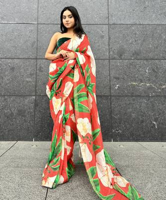 Digital printed  handloom silk linen saree 2