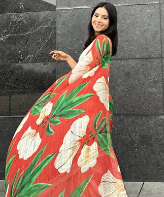 Digital printed  handloom silk linen saree 4