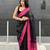Black handwoven  linen saree with contrast pink border